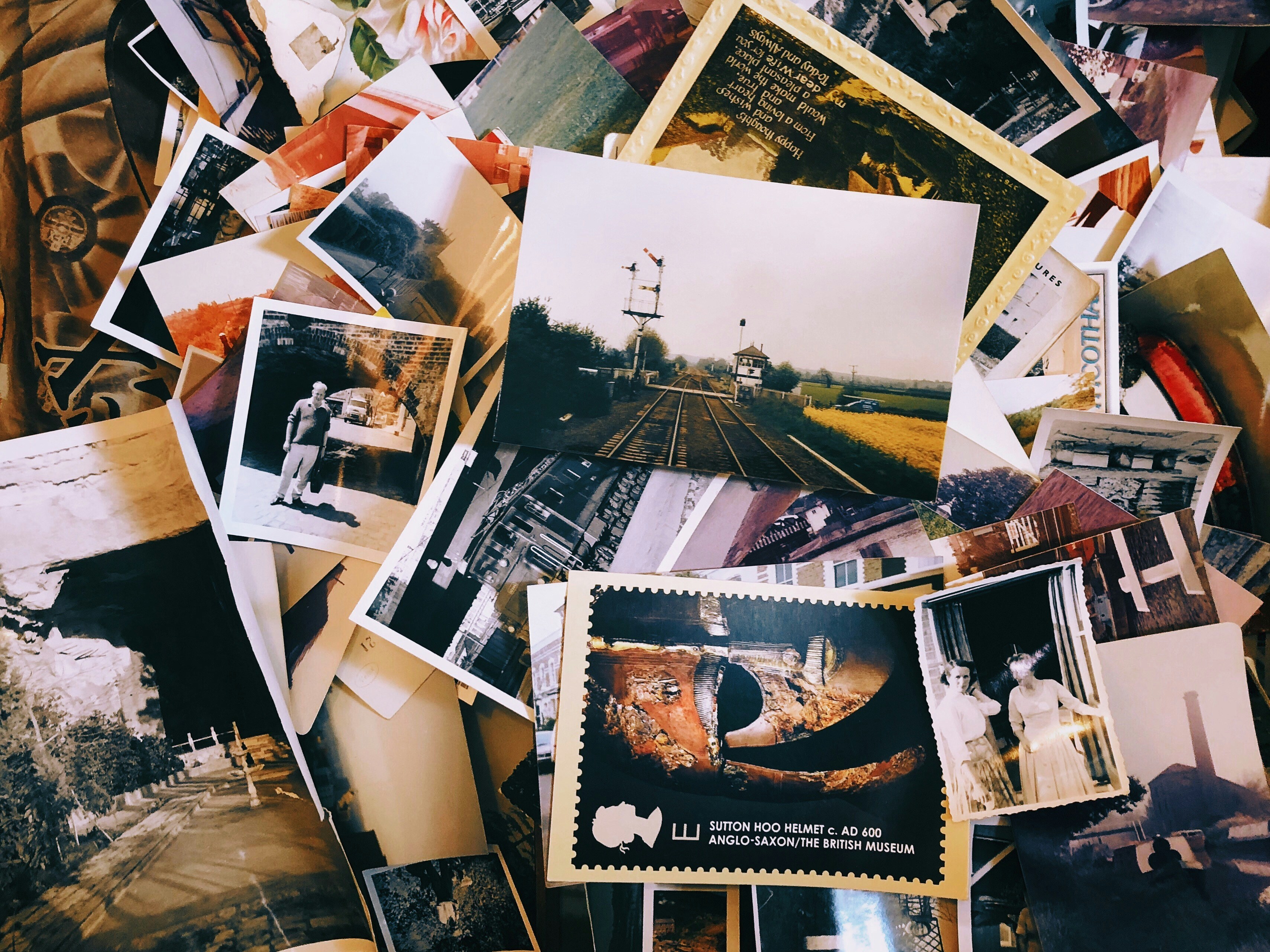 Scattered printed photographs
